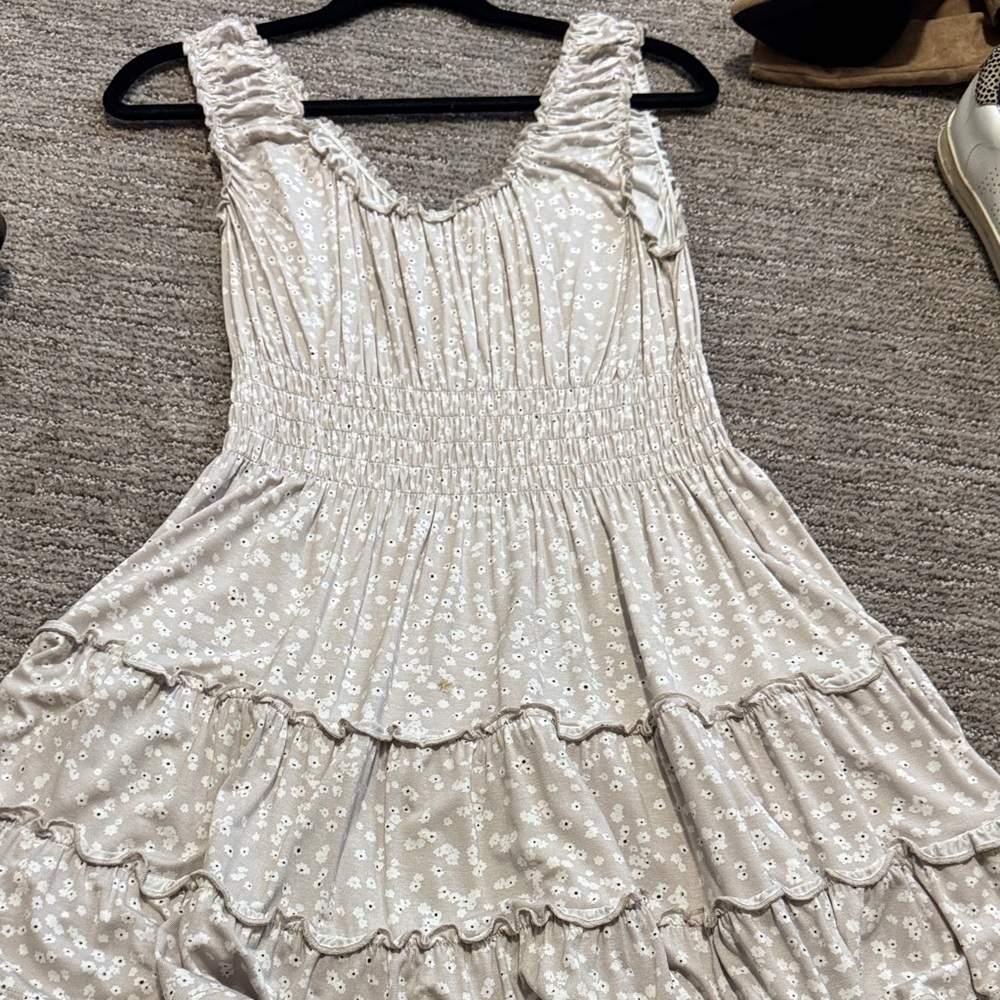 Light Beige Floral Tiered Sundress